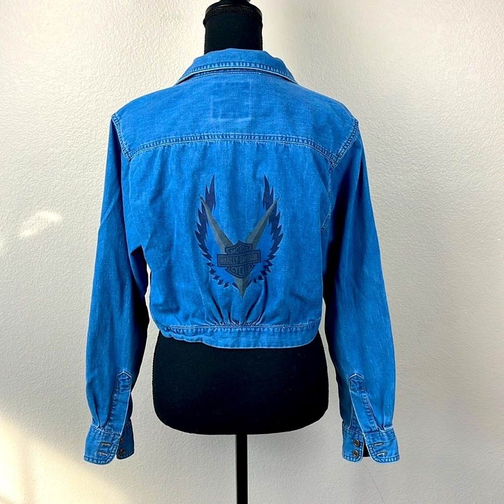 Harley-Davidson Blue Denim Cropped Jacket with Back Graphic
